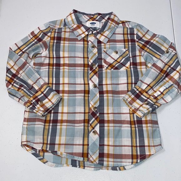 Old Navy Toddler Boy Long Sleeve Plaid Button Up Shirt Size 5t - Picture 1 of 5